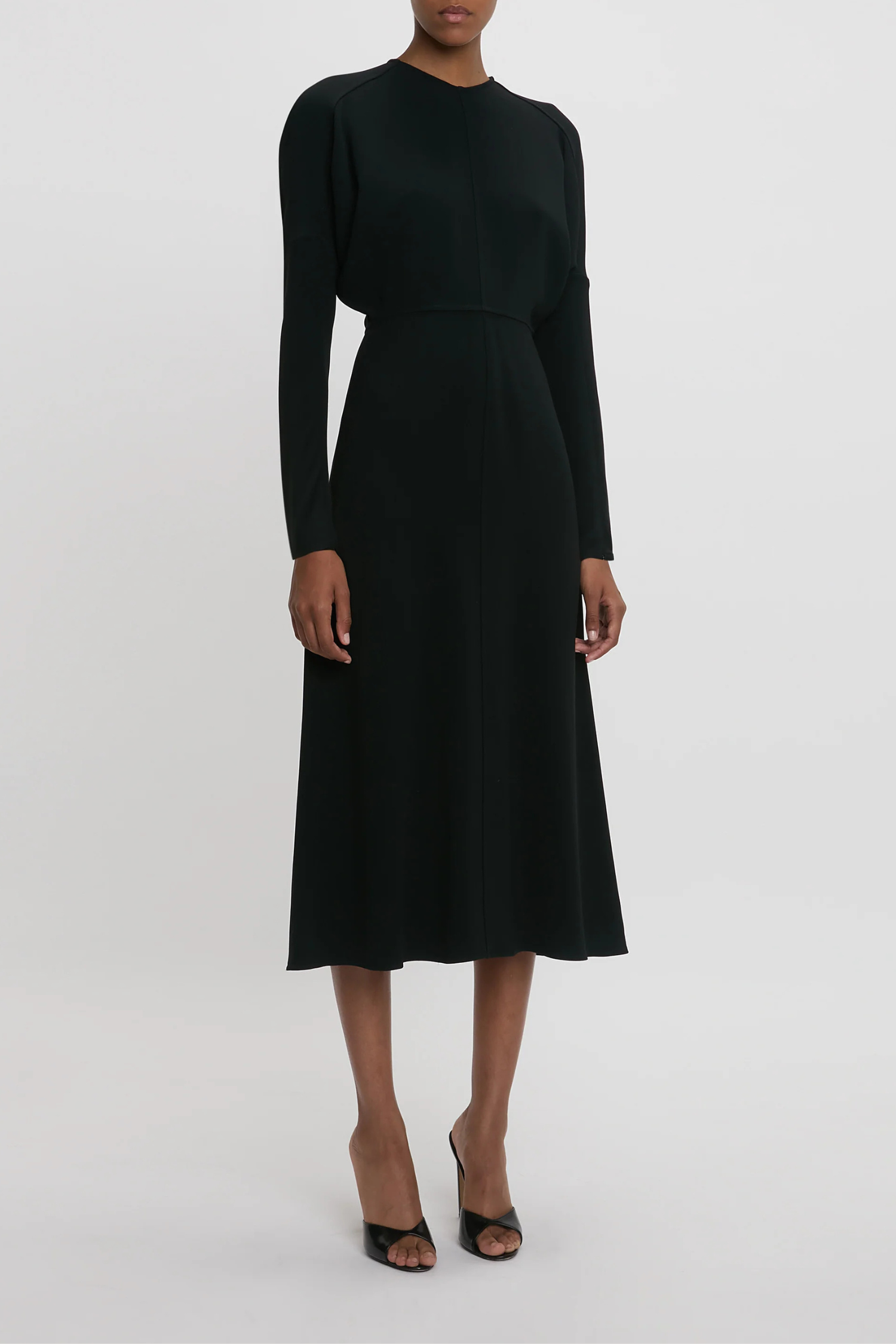 Victoria Beckham Long Sleeve Dolman Midi Dress - Black