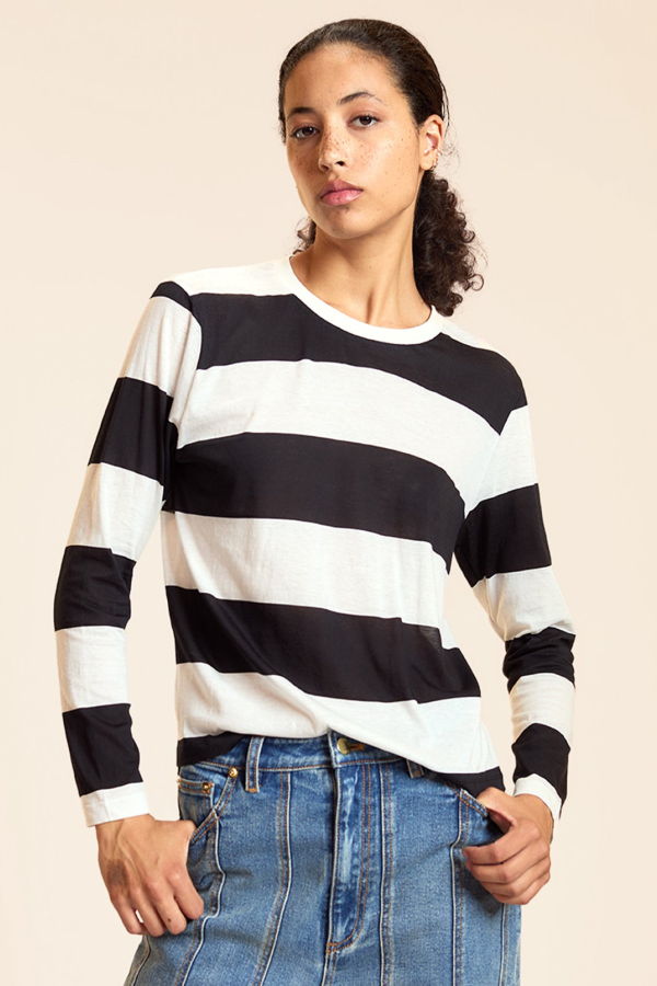 Cynthia Rowley Long Sleeve Everyday Tee - Black/White