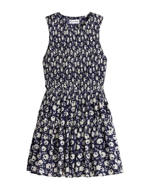 Apiece Apart Lore Smocked Mini Dress - Navy Floral Stamp