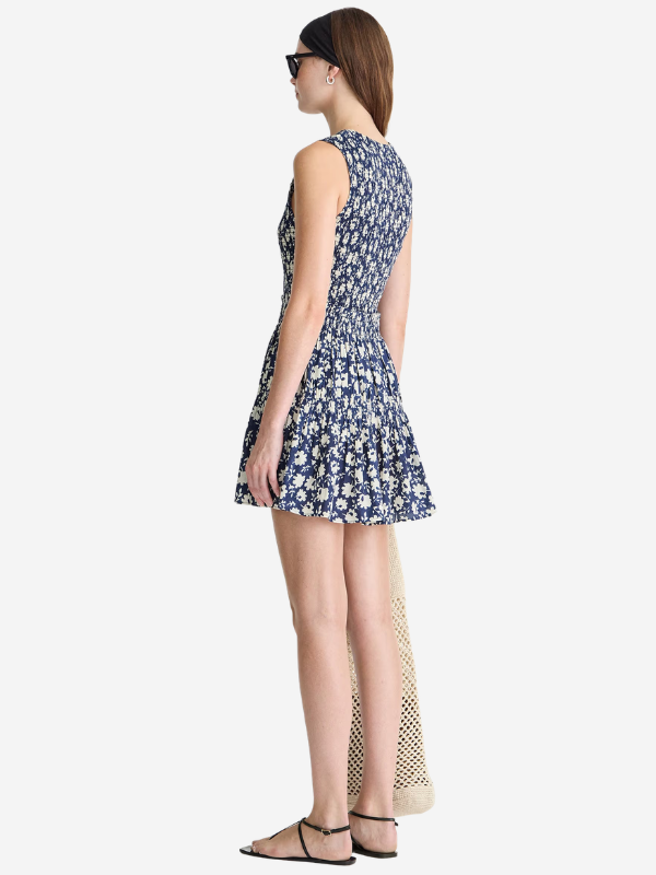 Apiece Apart Lore Smocked Mini Dress - Navy Floral Stamp