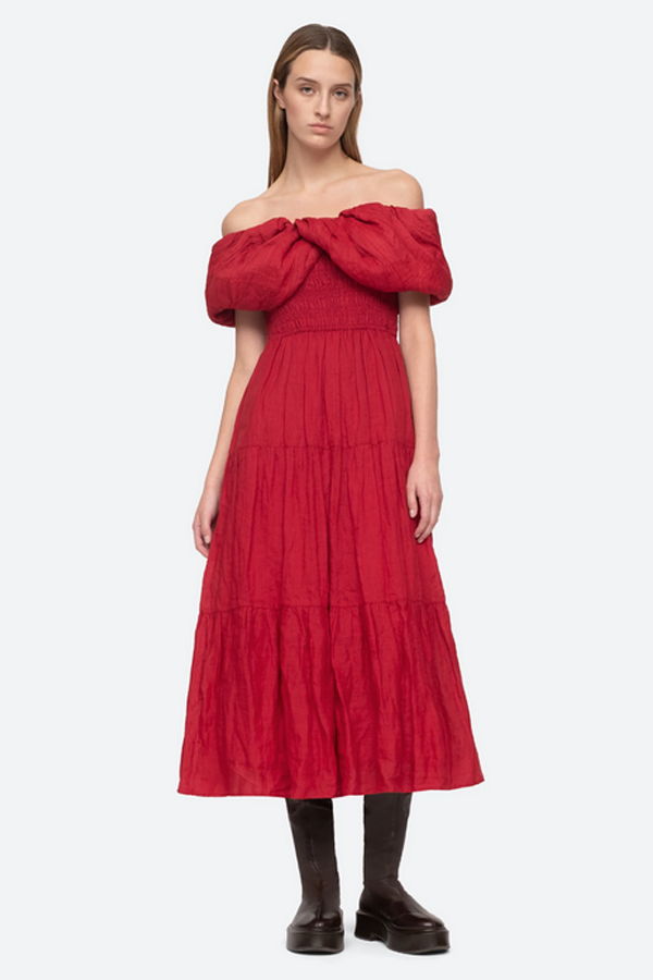 Sea NY Loren Off Shoulder Dress - Ruby Red