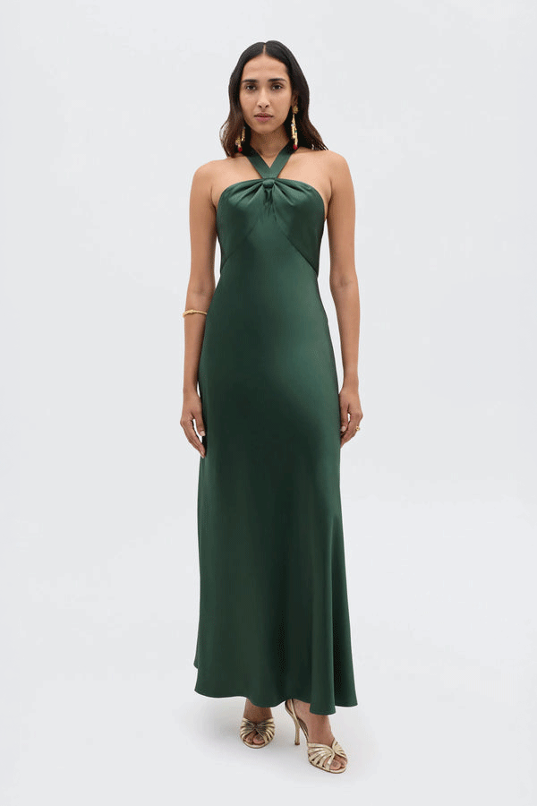 RIXO LONDON Losanna Satin Gown - Forest Green
