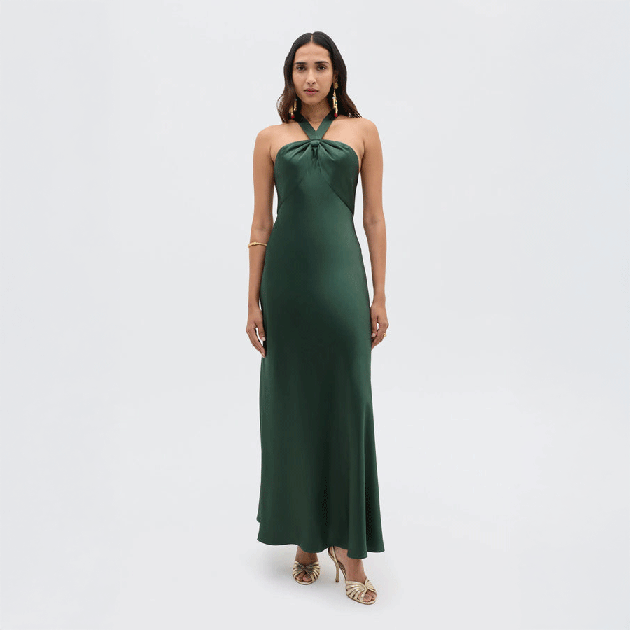 RIXO LONDON Losanna Satin Gown - Forest Green