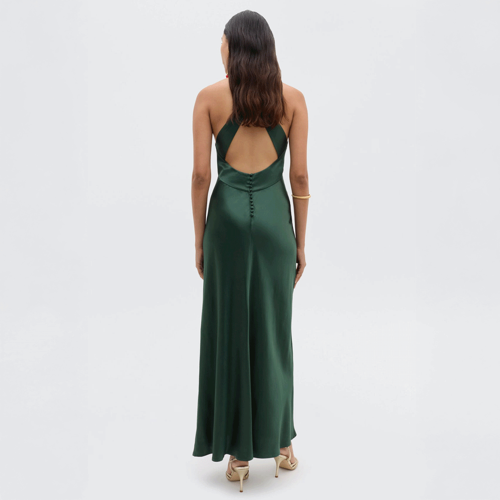 RIXO LONDON Losanna Satin Gown - Forest Green