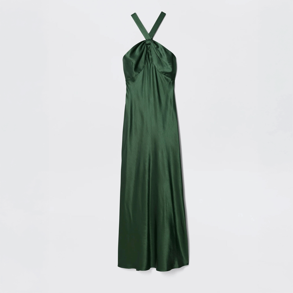 RIXO LONDON Losanna Satin Gown - Forest Green