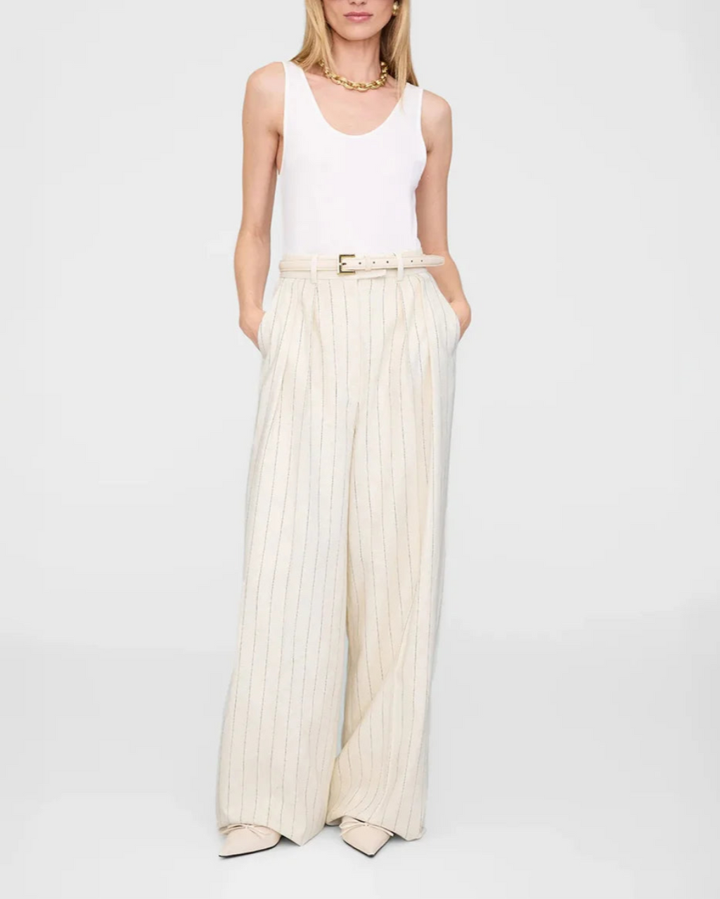 Anine Bing Lou Trouser - Cream and Black Stripe