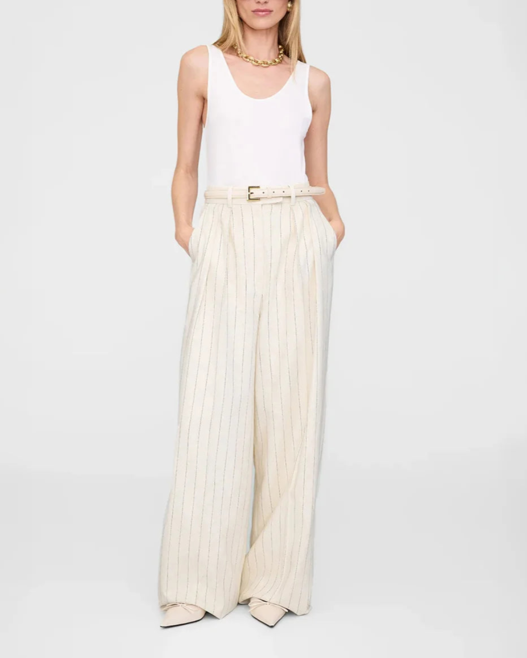 Anine Bing Lou Trouser - Cream and Black Stripe