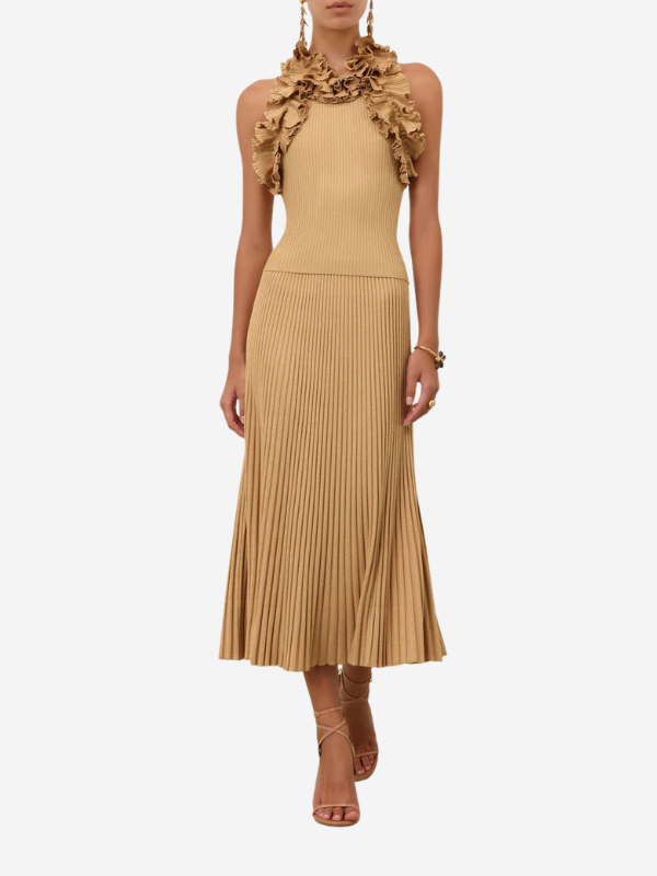 Zimmermann Luna Metallic Midi Skirt - Metallic Gold