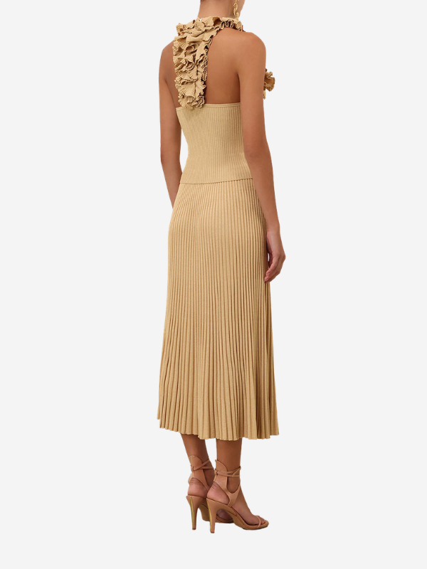 Zimmermann Luna Metallic Midi Skirt - Metallic Gold