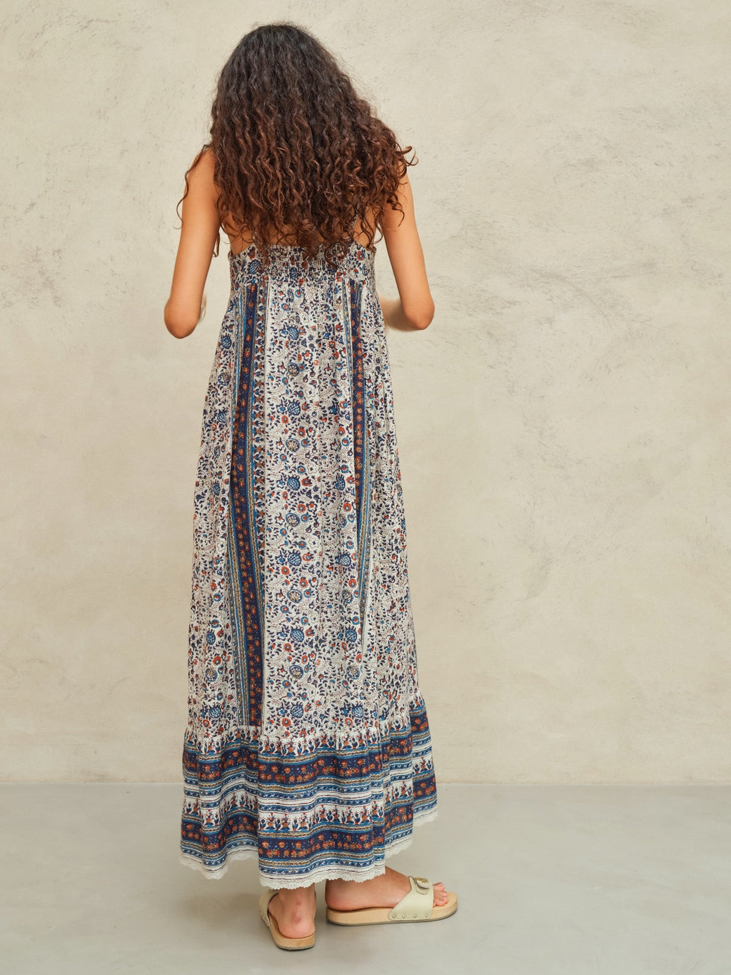 M.A.B.E Cass Print Maxi Dress - Indigo/Rust