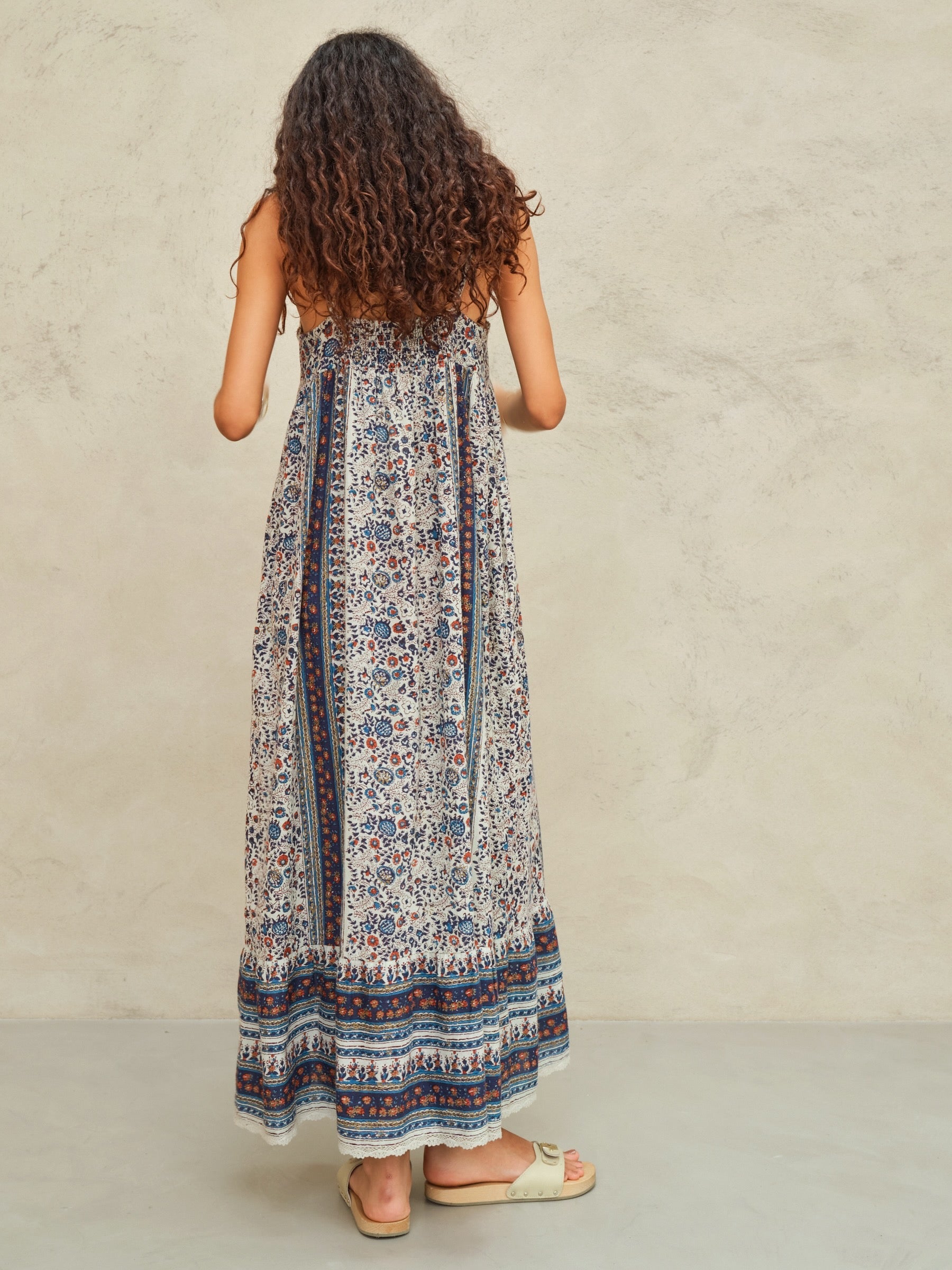 M.A.B.E Cass Print Maxi Dress - Indigo/Rust