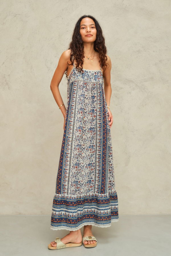 M.A.B.E Cass Print Maxi Dress - Indigo/Rust