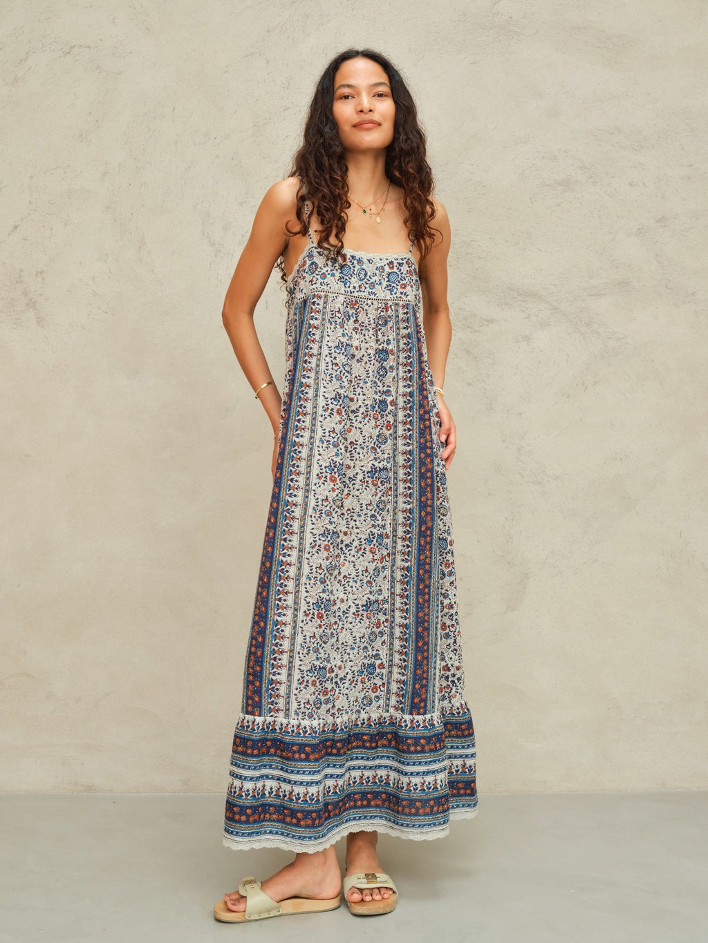 M.A.B.E Cass Print Maxi Dress - Indigo/Rust