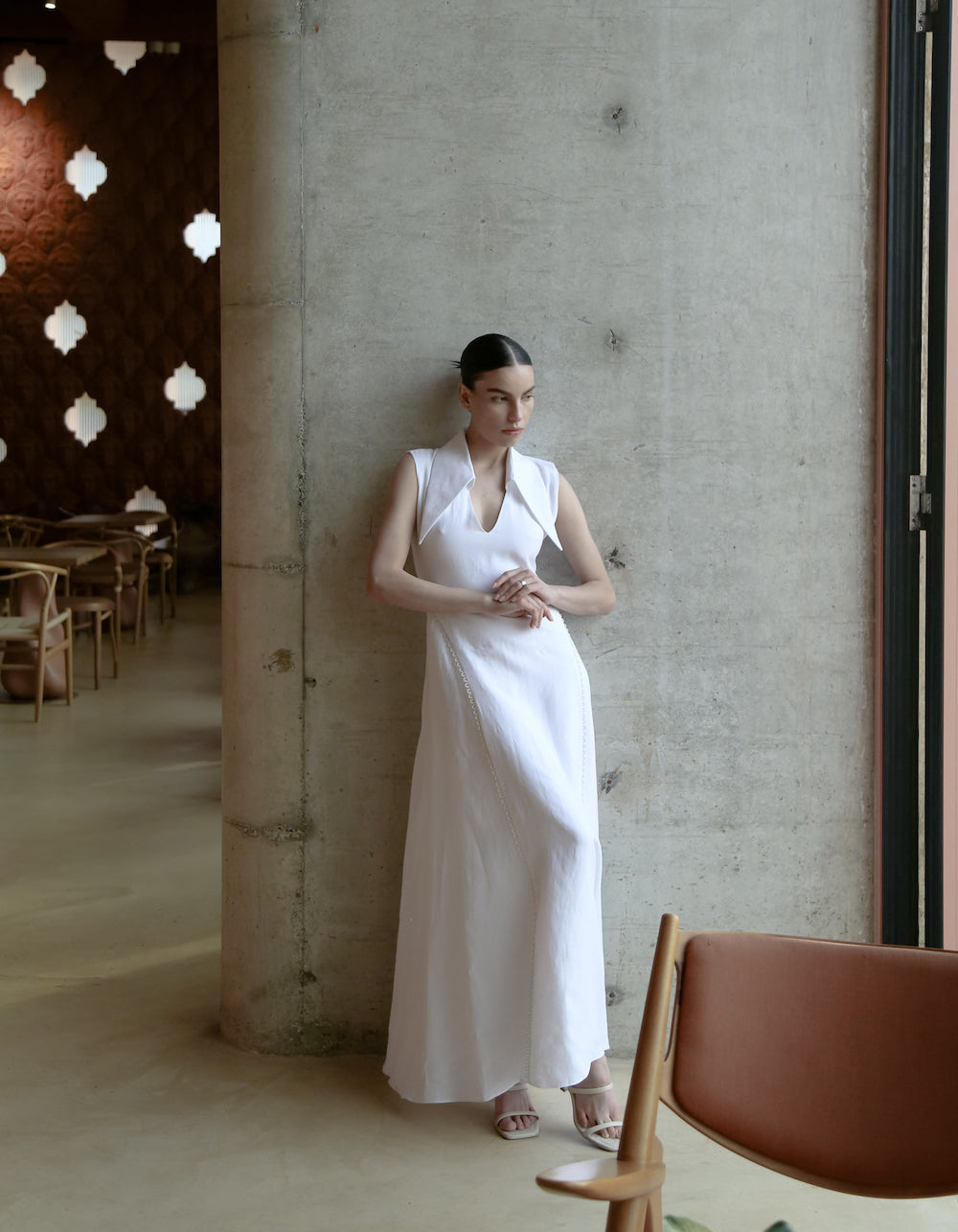 MAET AMARI Sleeveless Maxi Linen Dress - White