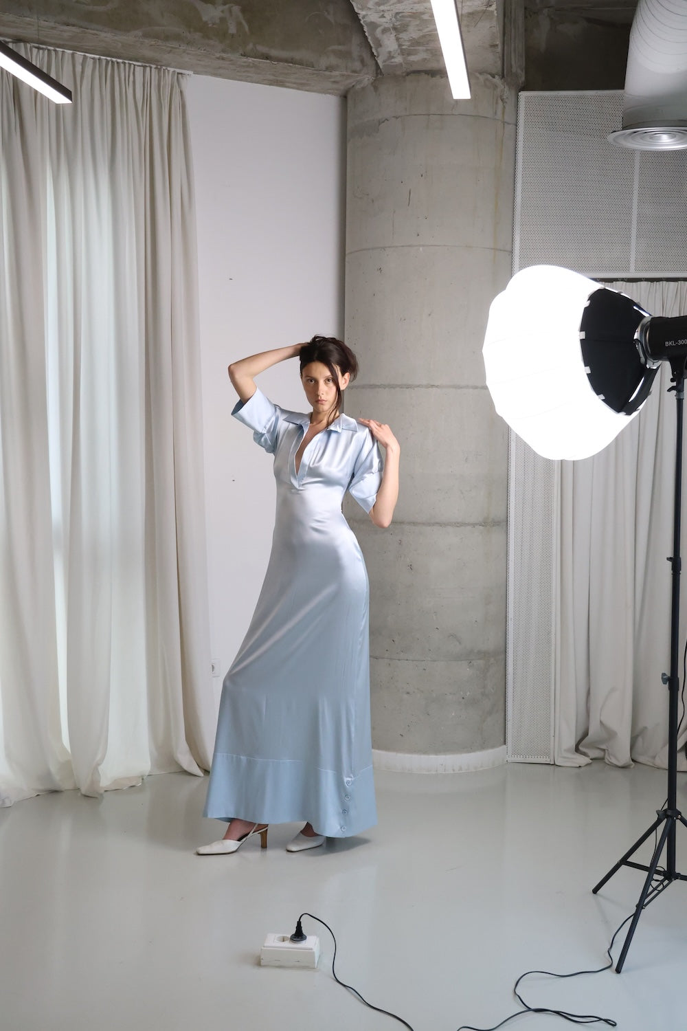MAET Loila Silk Maxi Dress - Light Blue