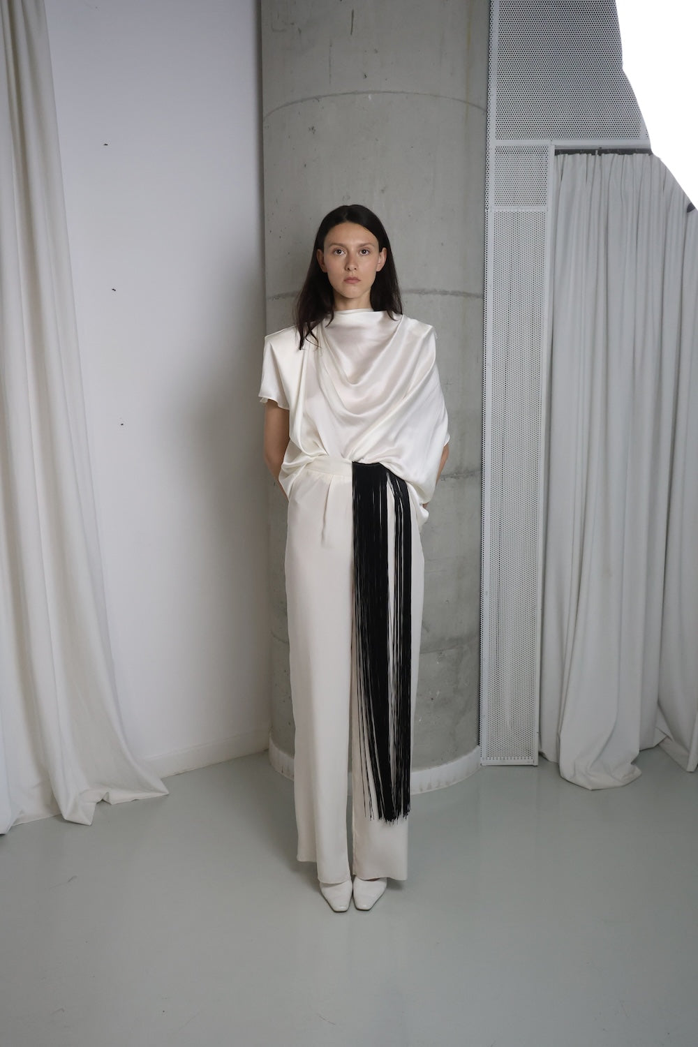 MAET Relian Silk Pants with Fringe - Ivory