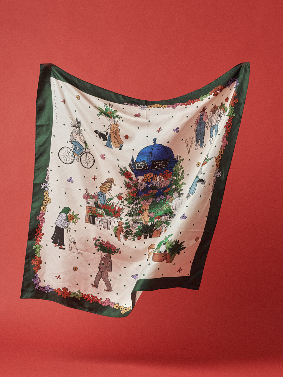 Maison De Ines Flower Marché Silk Scarf - Garden Ivory
