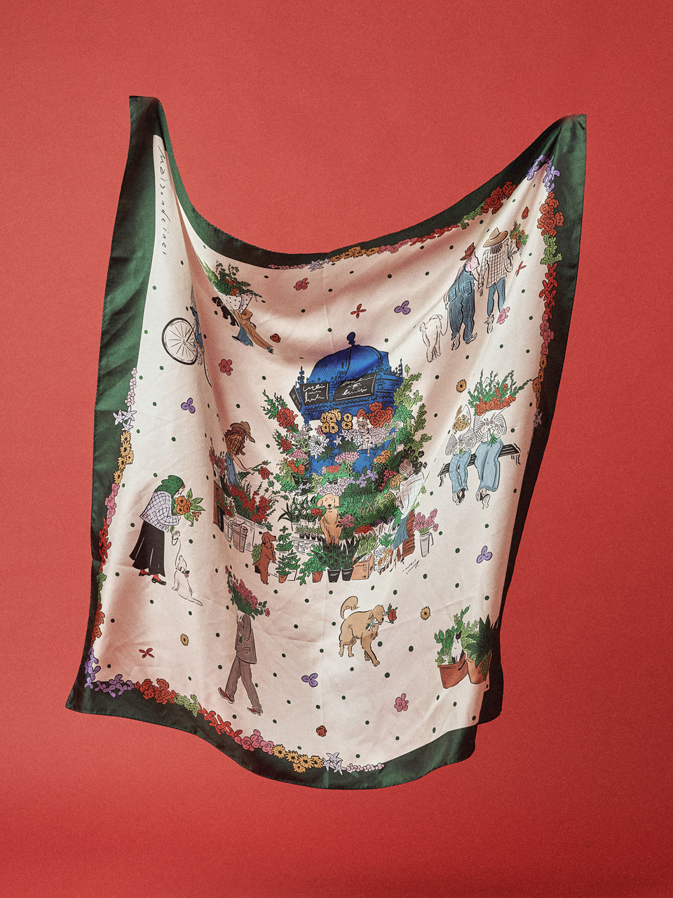 Maison De Ines Flower Marché Silk Scarf - Garden Ivory