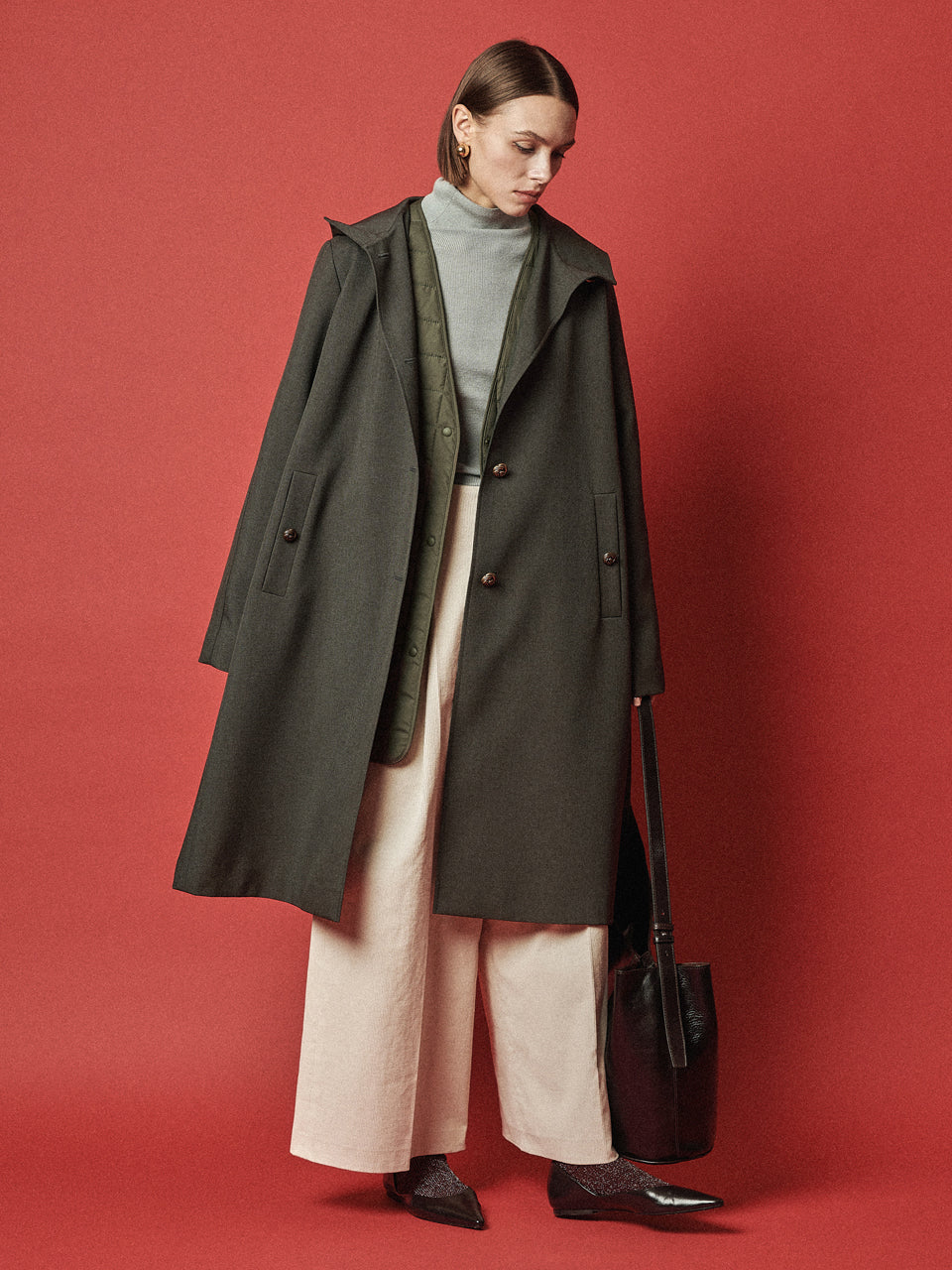 Maison De Ines Modular Layered Coat - Forest Charcoal
