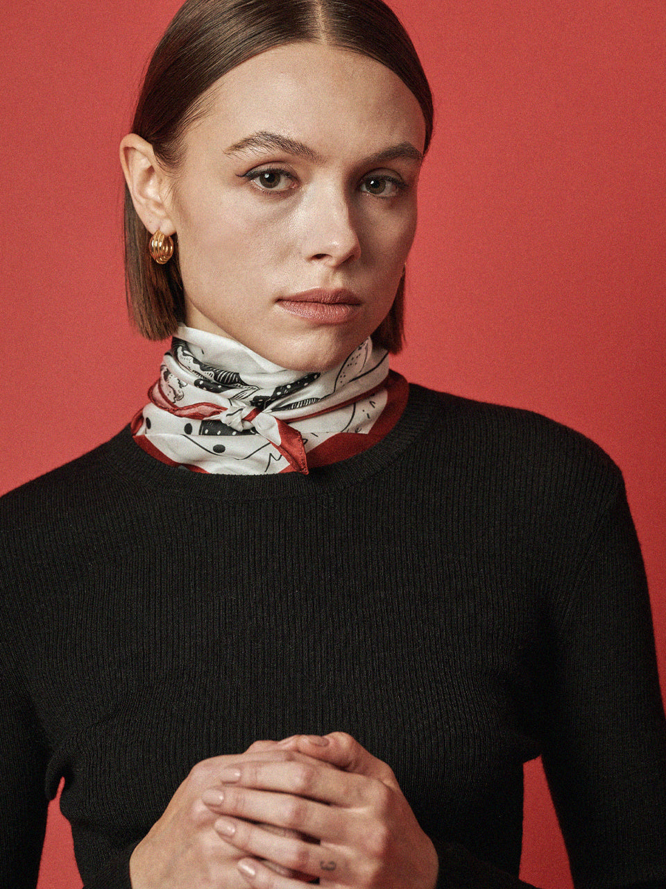 Maison De Ines Mushroom Silk Petit Scarf - Classic Monotone