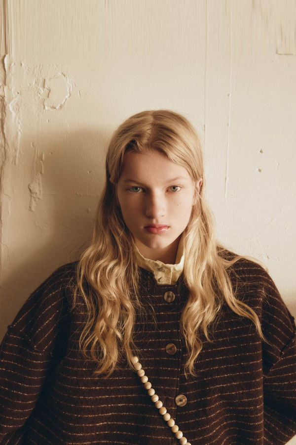 Rus Manta Cardigan - Chocolate Pinstripe