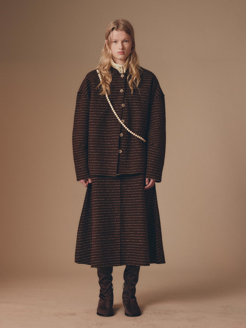 Rus Manta Cardigan - Chocolate Pinstripe