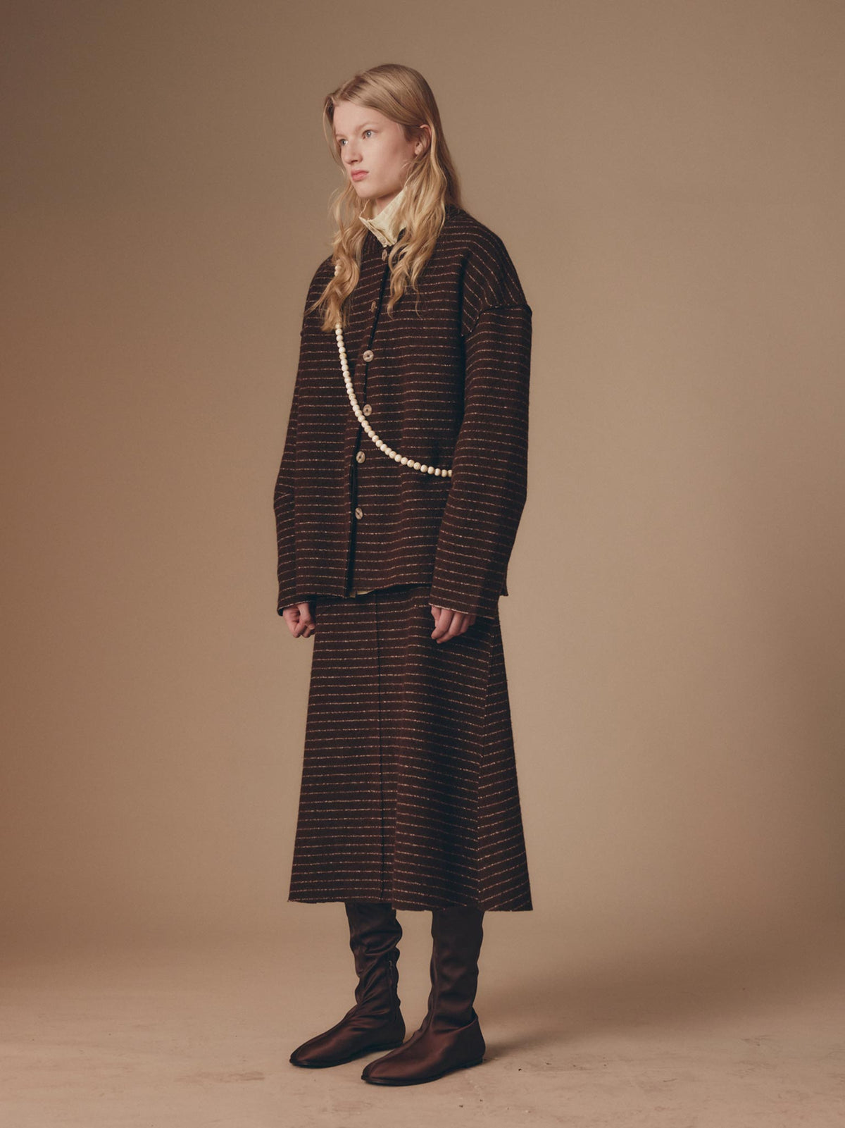 Rus Manta Cardigan - Chocolate Pinstripe
