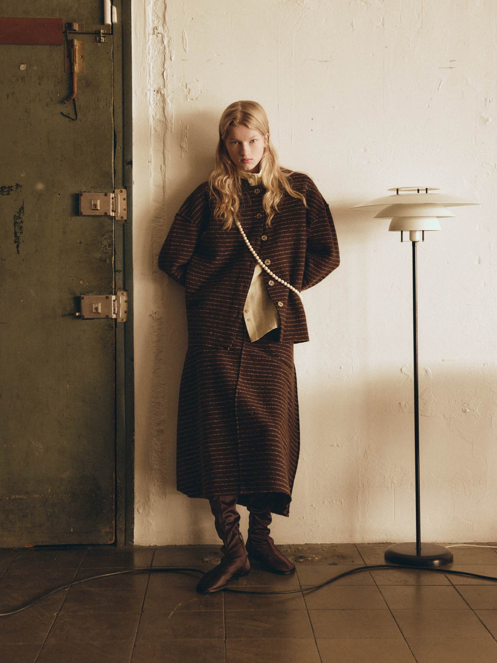 Rus Manta Cardigan - Chocolate Pinstripe