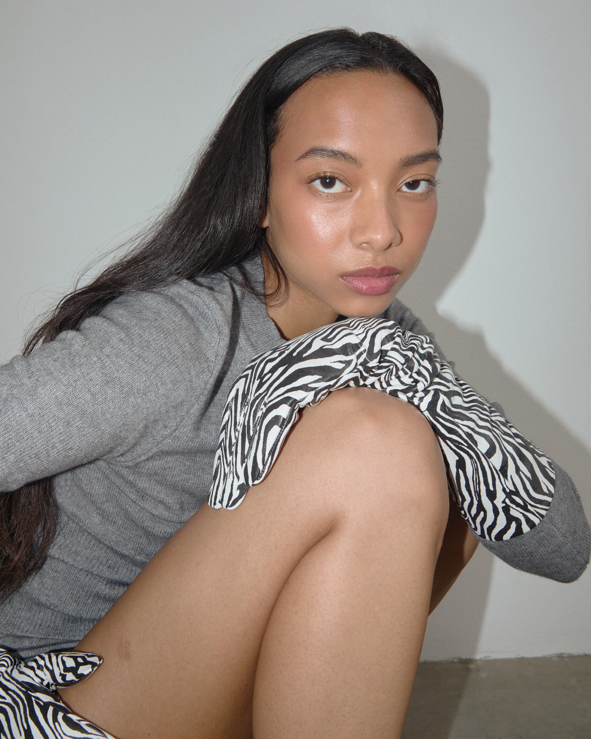 MARGARET Leather Opera Gloves | Zebra