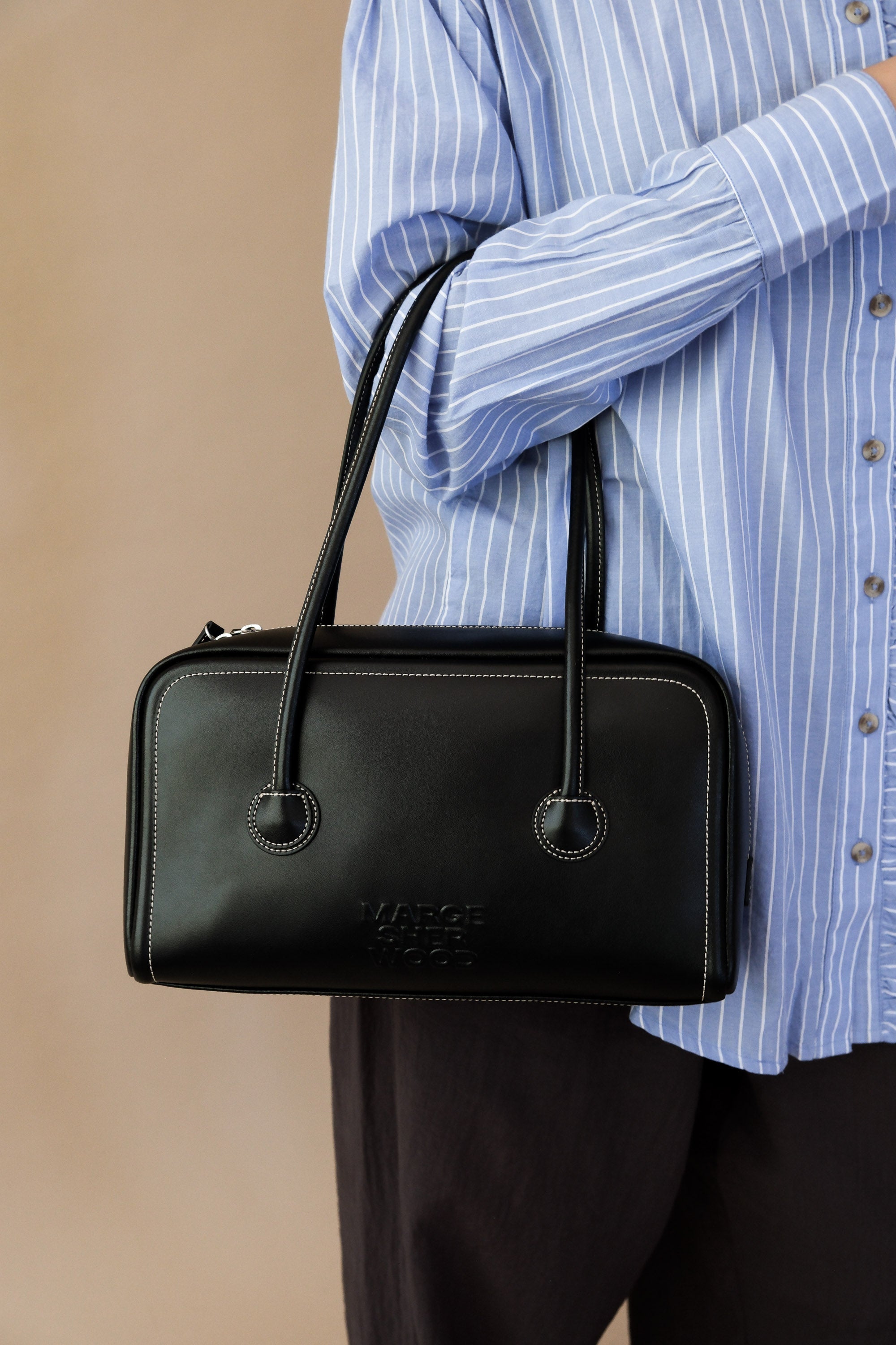 MARGESHERWOOD Small Soft Boston Handbag - Black Plain