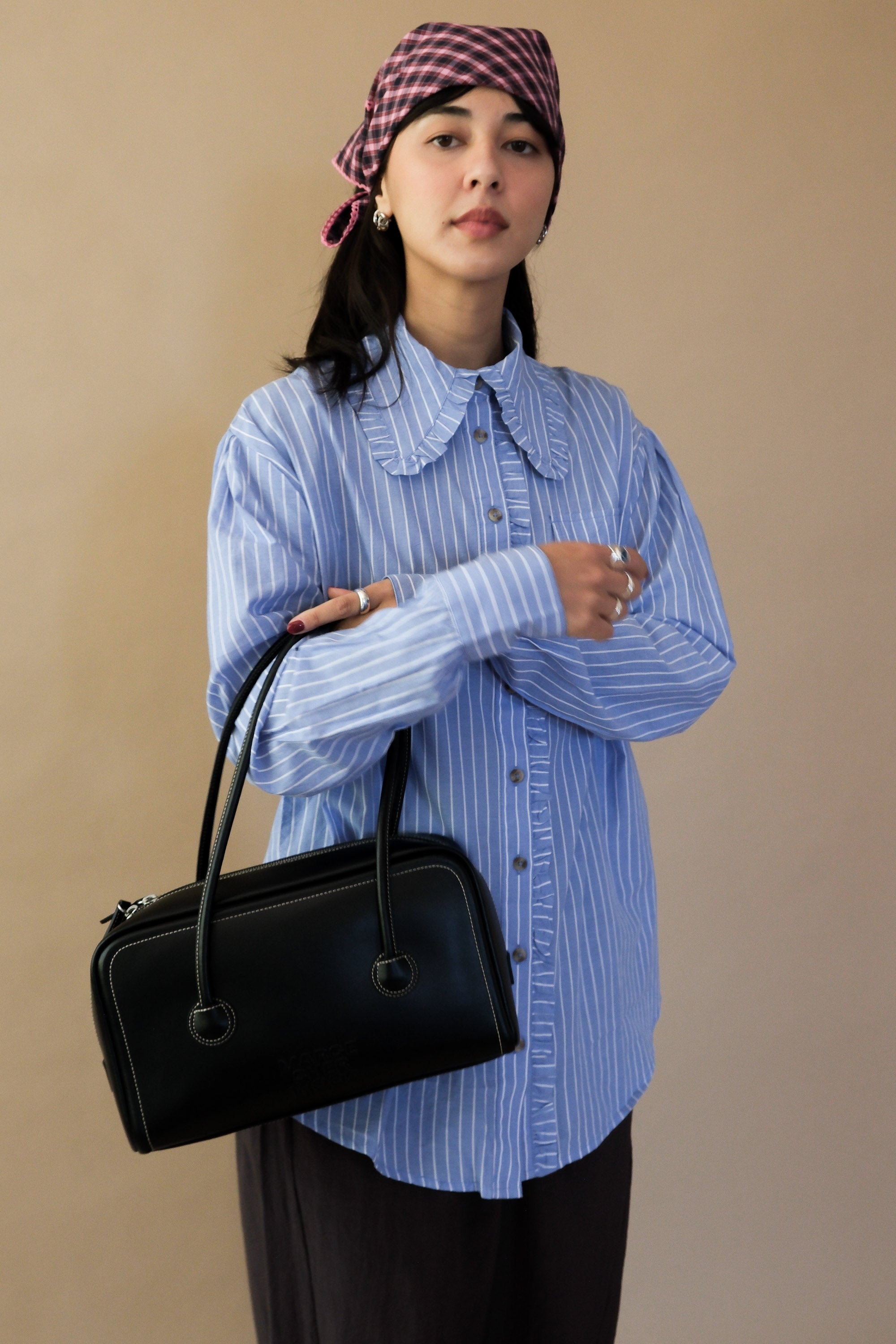 MARGESHERWOOD Small Soft Boston Handbag - Black Plain
