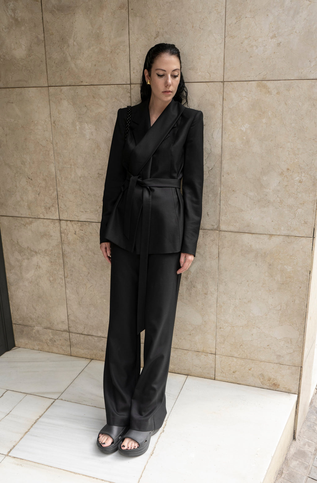 K M by L A N G E Mariupol  Wool Belt  Blazer - Black