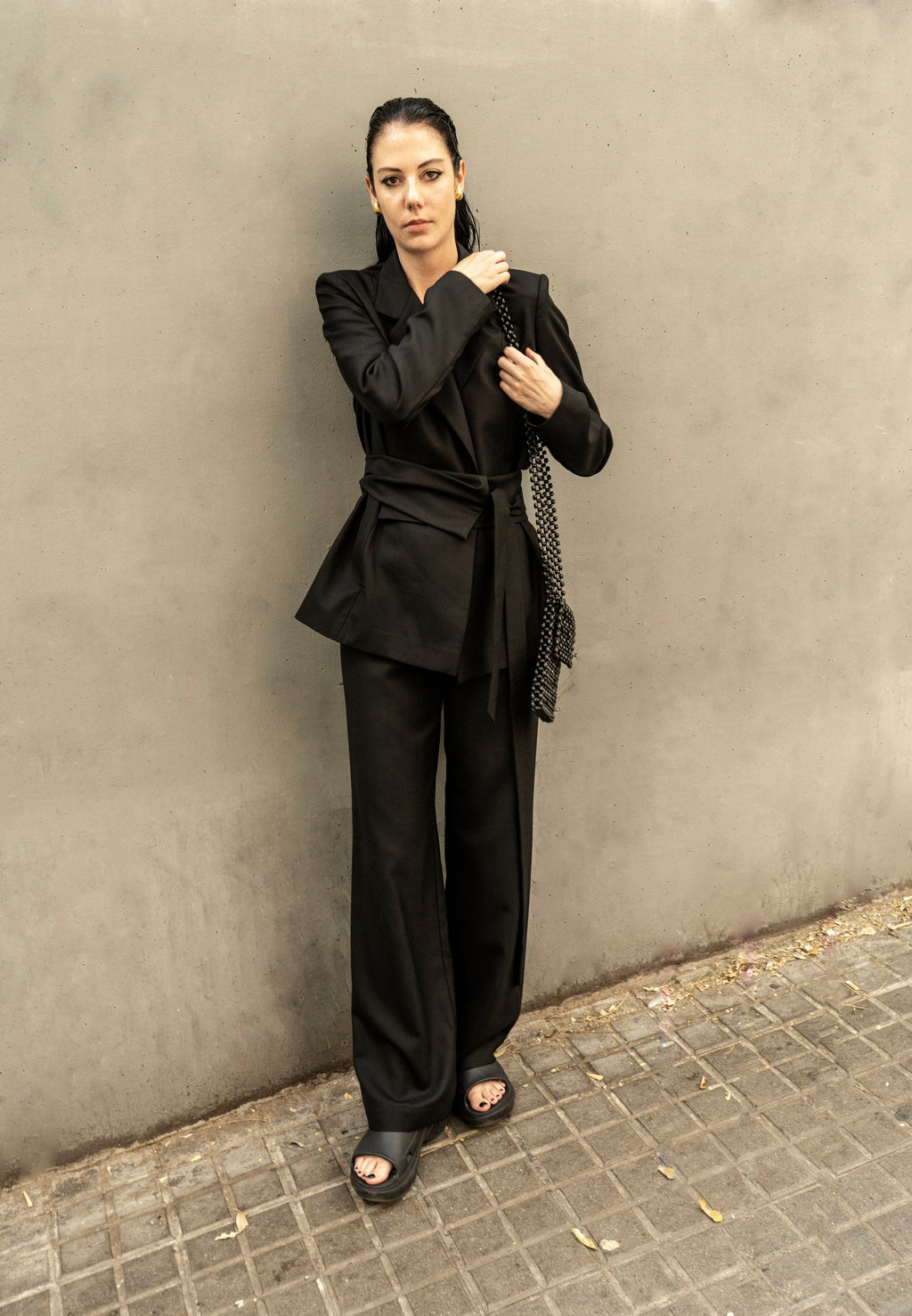K M by L A N G E Mariupol  Wool Belt  Blazer - Black