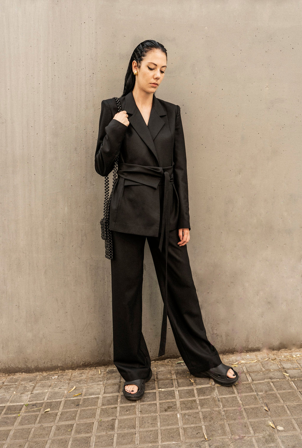 K M by L A N G E Mariupol  Wool Belt  Blazer - Black