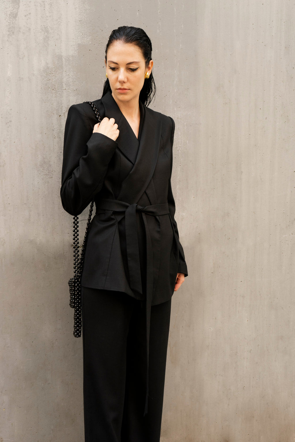 K M by L A N G E Mariupol  Wool Belt  Blazer - Black
