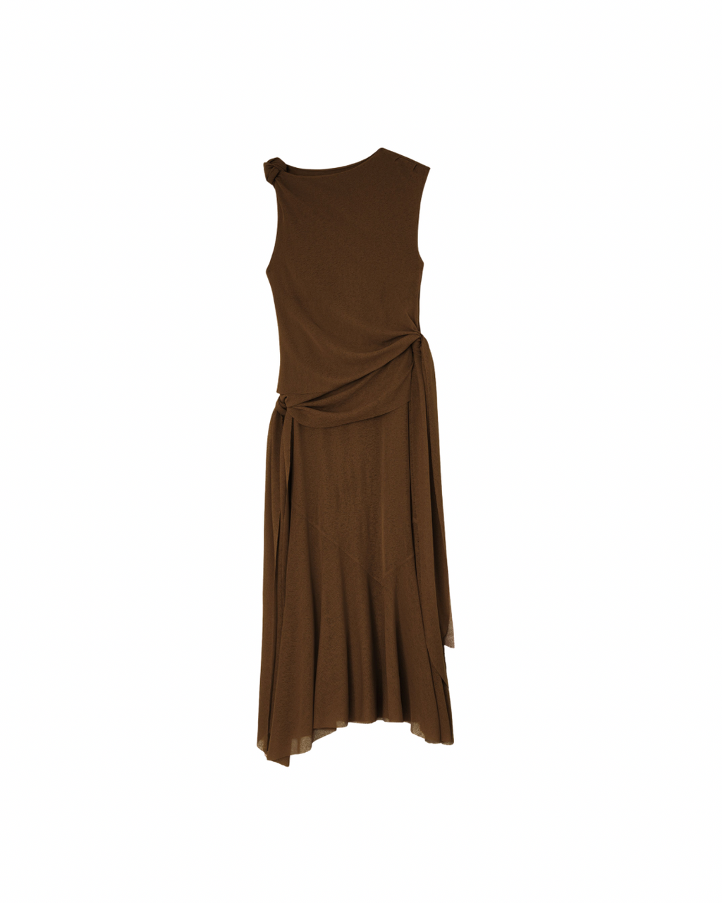 Ganni Marl Mesh Draped Knot Long Dress - Demitasse