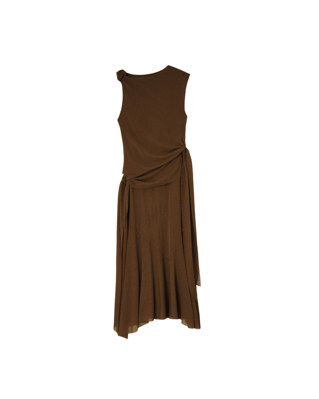 Ganni Marl Mesh Draped Knot Long Dress - Demitasse