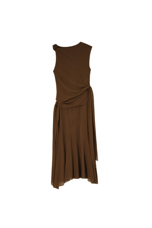 Ganni Marl Mesh Draped Knot Long Dress - Demitasse
