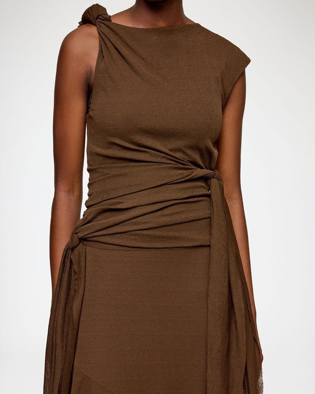 Ganni Marl Mesh Draped Knot Long Dress - Demitasse