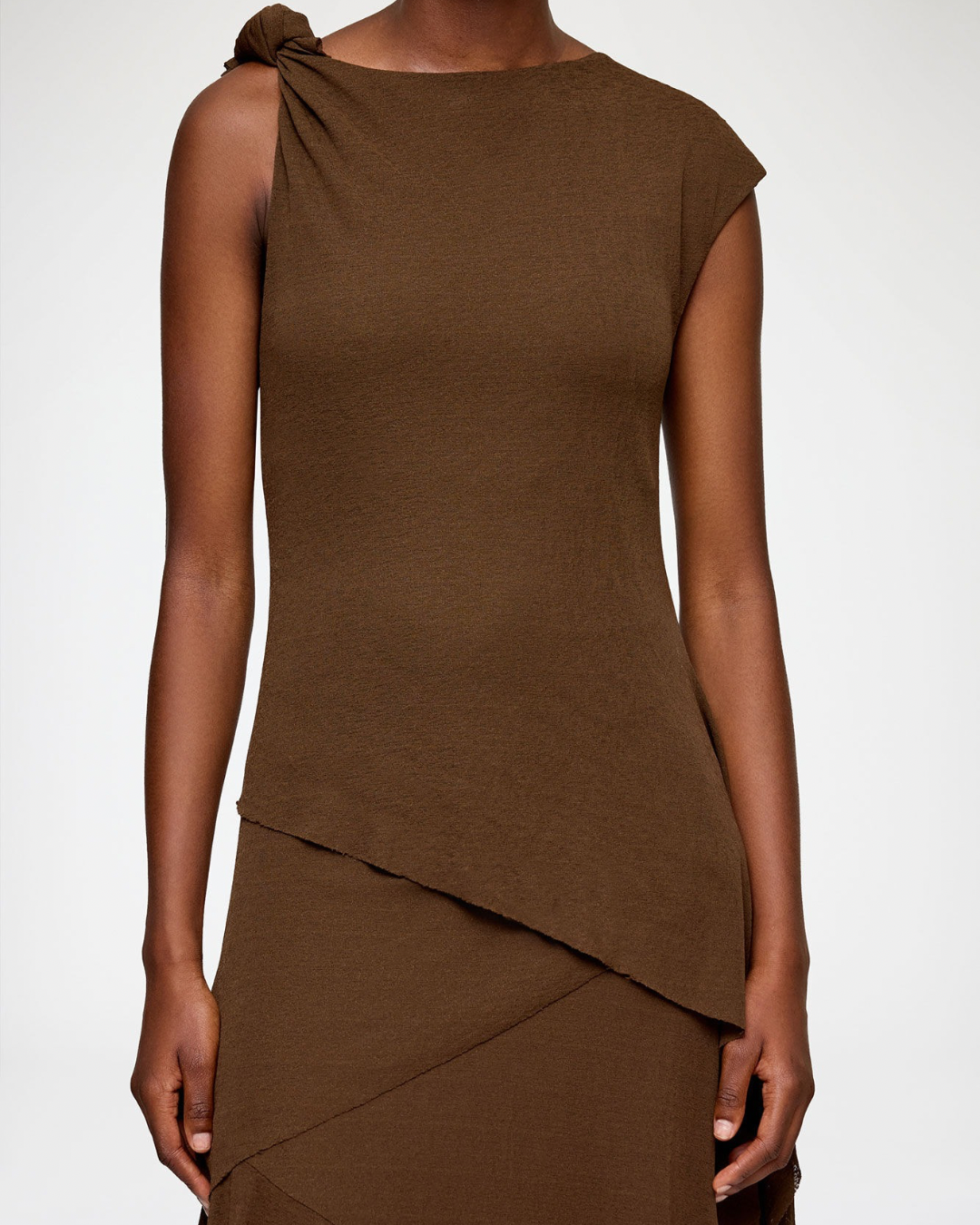 Ganni Marl Mesh Draped Knot Long Dress - Demitasse