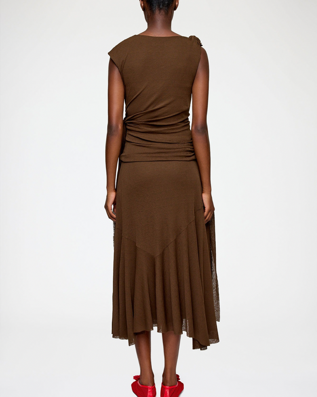 Ganni Marl Mesh Draped Knot Long Dress - Demitasse
