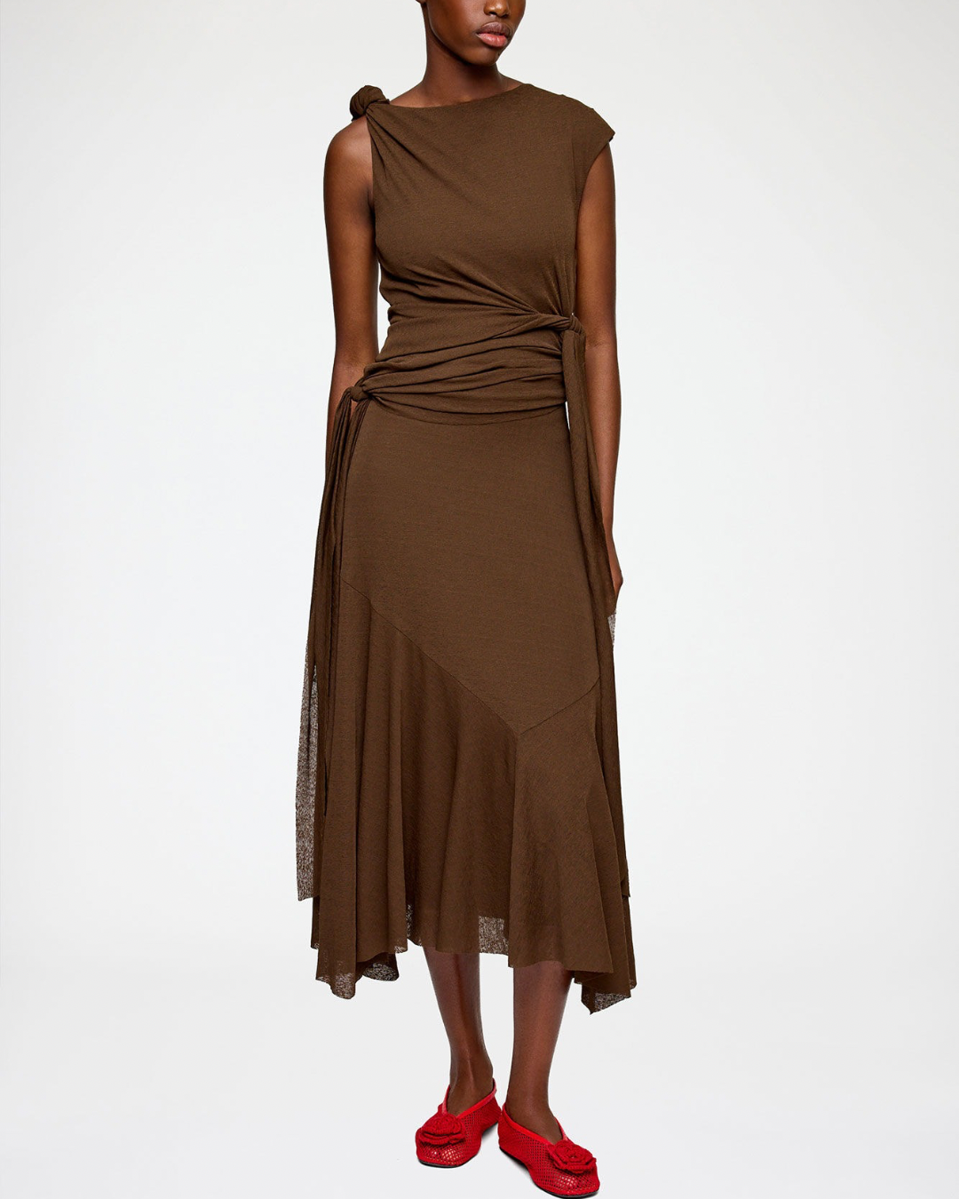 Ganni Marl Mesh Draped Knot Long Dress - Demitasse