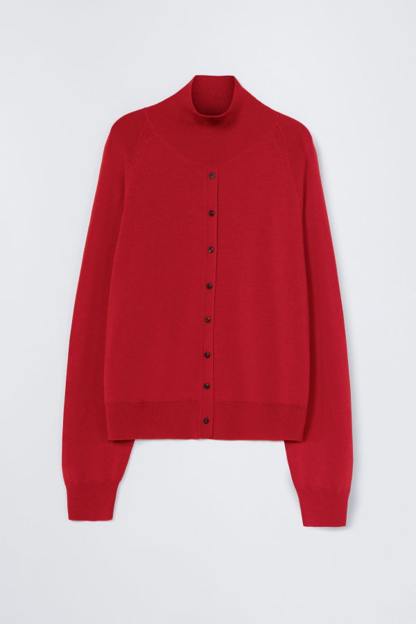 Cordera Merino Wool Button Sweater - Red