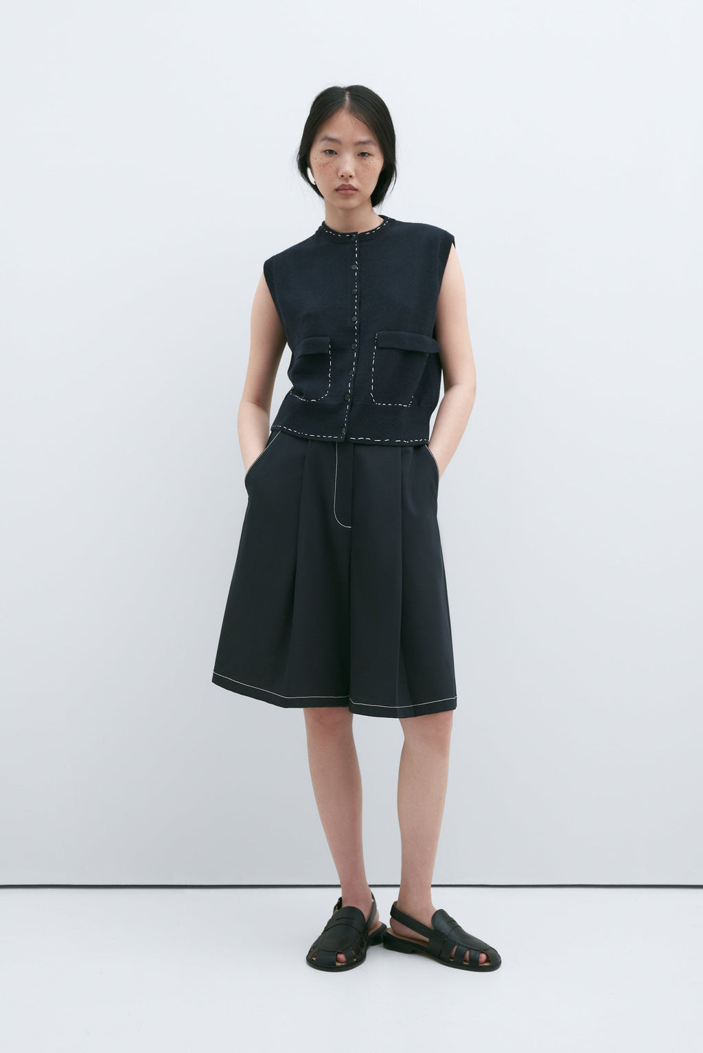 Cordera Merino Wool Stitched Waistcoat - Navy