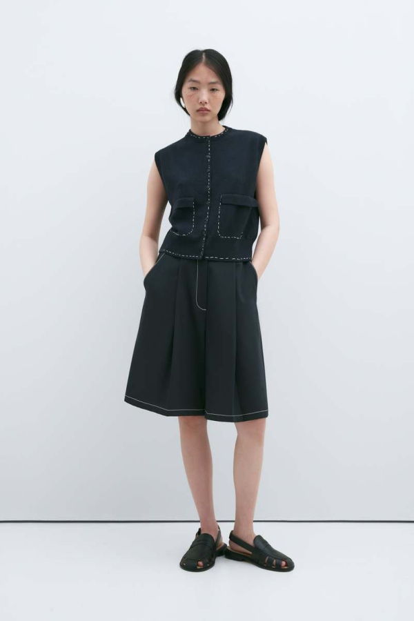 Cordera Merino Wool Stitched Waistcoat - Navy