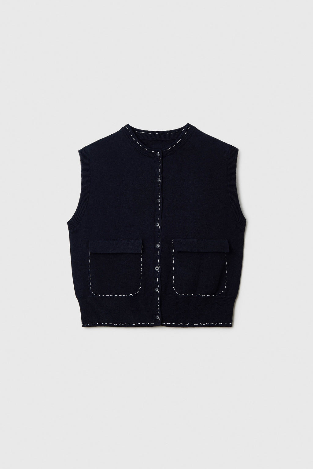 Cordera Merino Wool Stitched Waistcoat - Navy