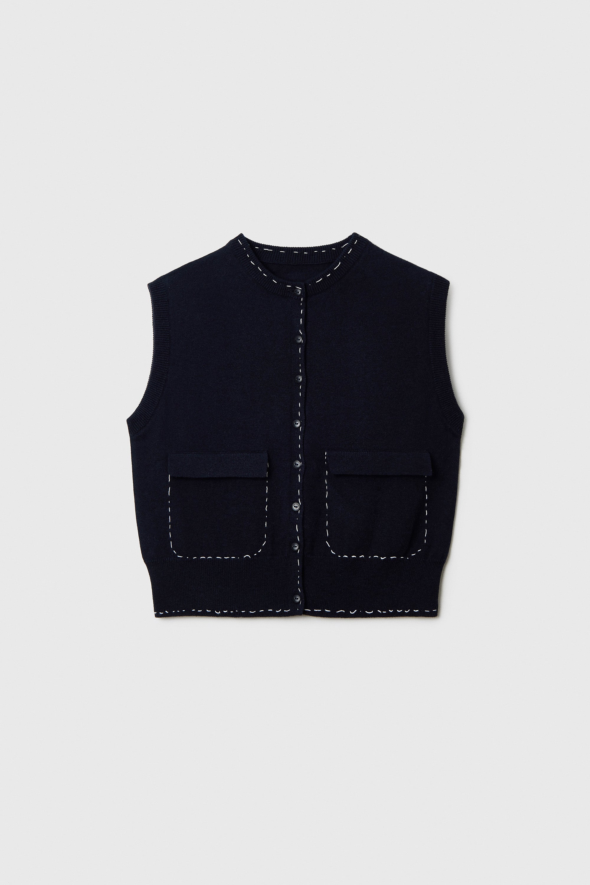 Cordera Merino Wool Stitched Waistcoat - Navy