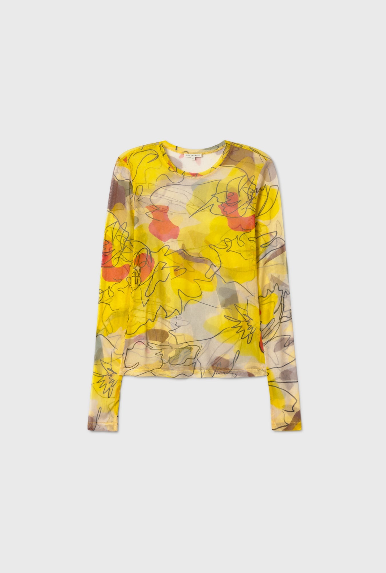 Silk Laundry Mesh Long Sleeve Top - Sunflower Floral