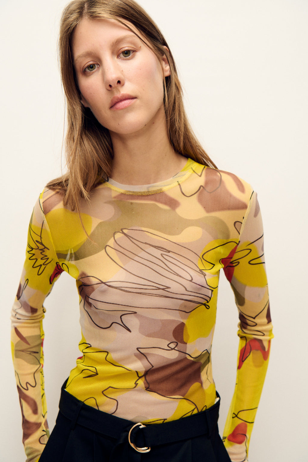Silk Laundry Mesh Long Sleeve Top - Sunflower Floral