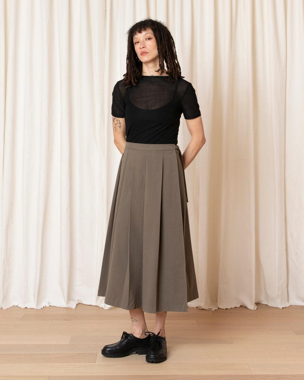 Ali Golden Midi Pleated Wrap Skirt